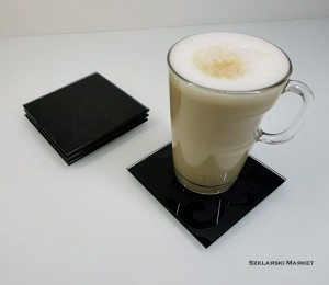 Podkładka szklana pod kubek - czarne lustro z wzorem