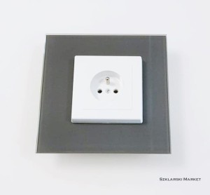 Osłona szklana szara popielata w połysku 15x15 pojedyncza pod kontakt gniazdko