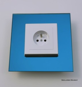 Osłona szklana lustro niebieskie 15x15 pojedyncza pod kontakt gniazdko