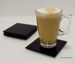 Podkładka szklana pod kubek czarna 10x10 cm kwadrat