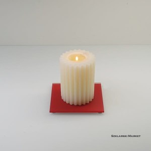Podstawka szklana pod świece czerwona matowa kwadratowa