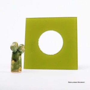 Osłona szklana zielona pistacjowa w połysku 15x15 pojedyncza pod kontakt gniazdko