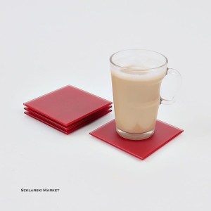 Podkładka szklana pod kubek matowa czerwona