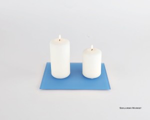   Podstawka szklana pod świece niebieska jasna matowa  prostokątna