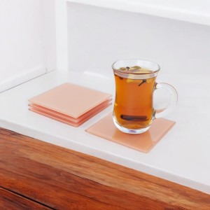 Podkładka szklana pod kubek łososiowa 10x10 cm lacobel