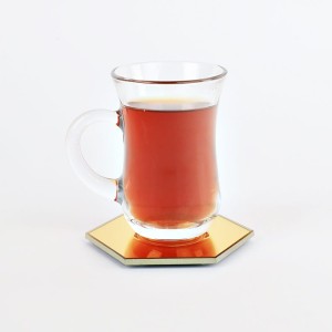 Podkładka szklana pod kubek lustro złote 10x8,7 cm sześciokąt heksagon