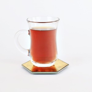 Podkładka szklana pod kubek lustro antyczne złote K1 10x8,7 cm sześciokąt heksagon 